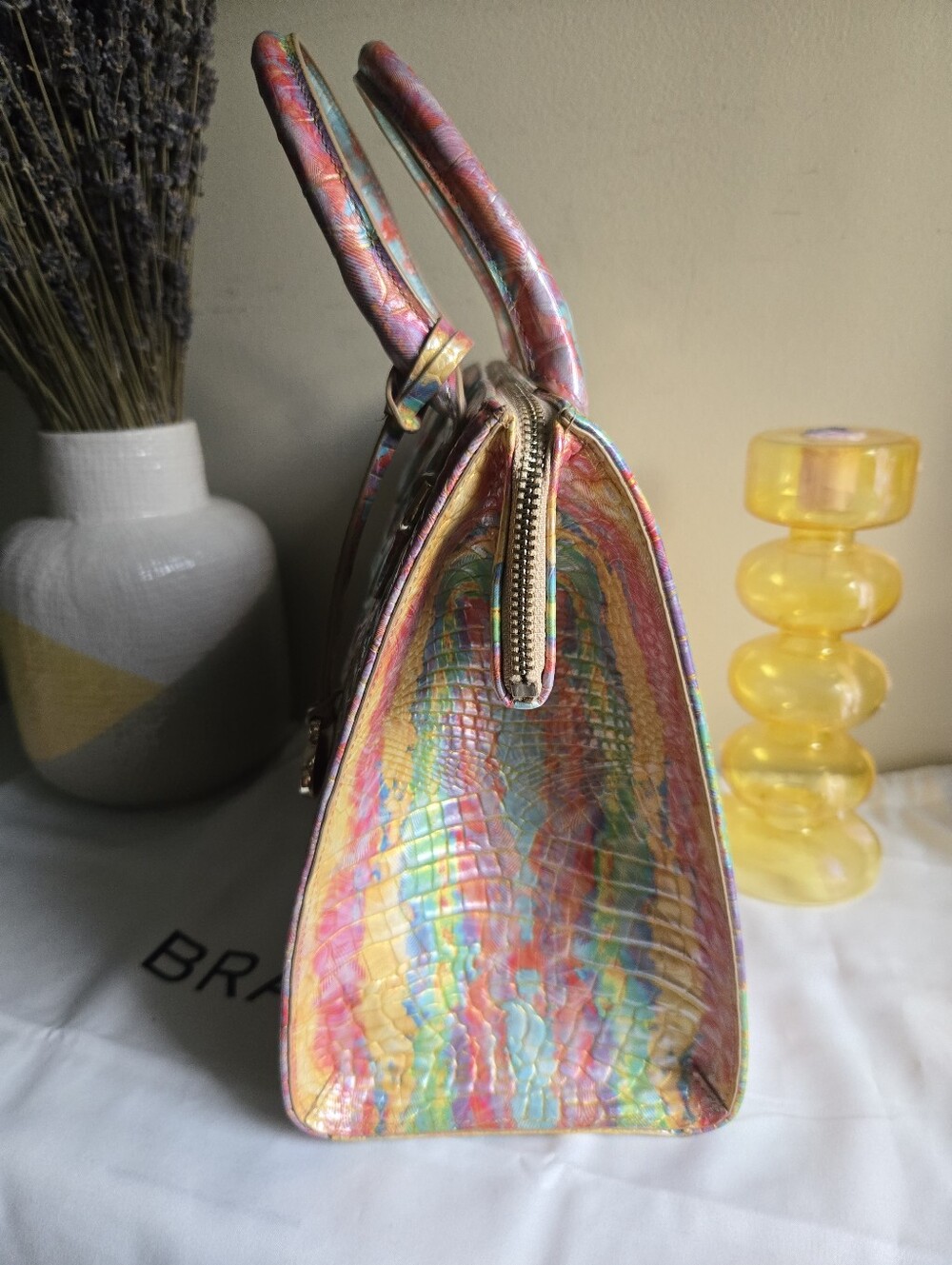 Brahmin Caroline Large Multicolor Croc Embossed Leather Satchel Bag NEW🌈 - Picture 4 of 9